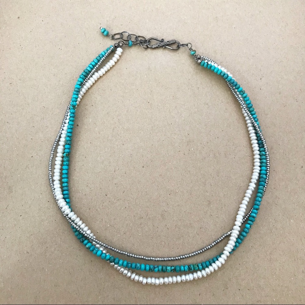 Gem stone 3 layer necklace